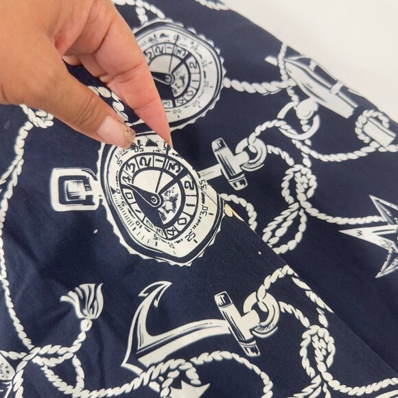 Talbots Vintage Womens Nautical Navy-White Print Wrap Midi Skirt Size 4 Tie Wais - Picture 15 of 15